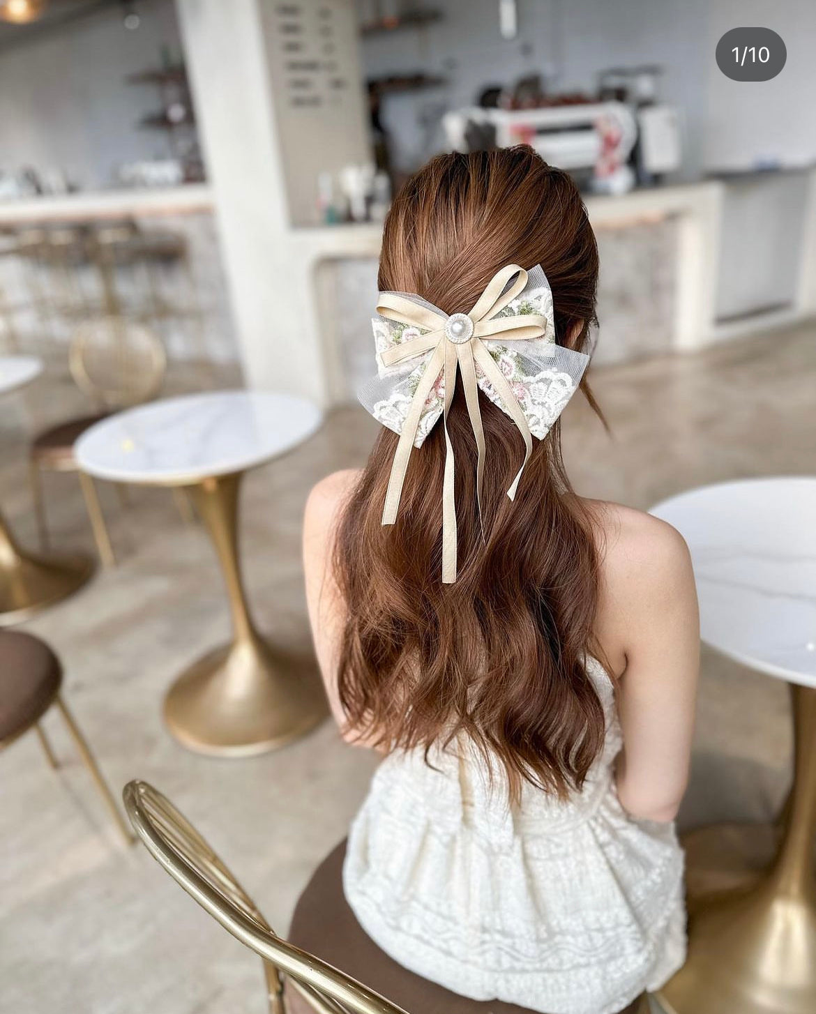 田園風碎花網紗大蝴蝶夾