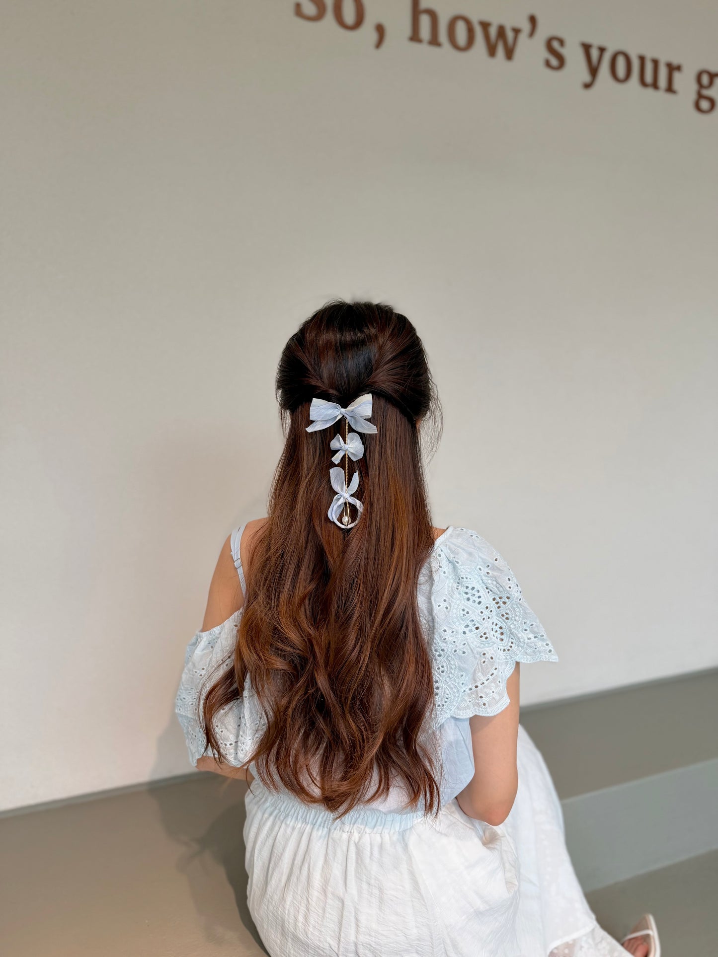 水彩畫三層蝴蝶結髮插