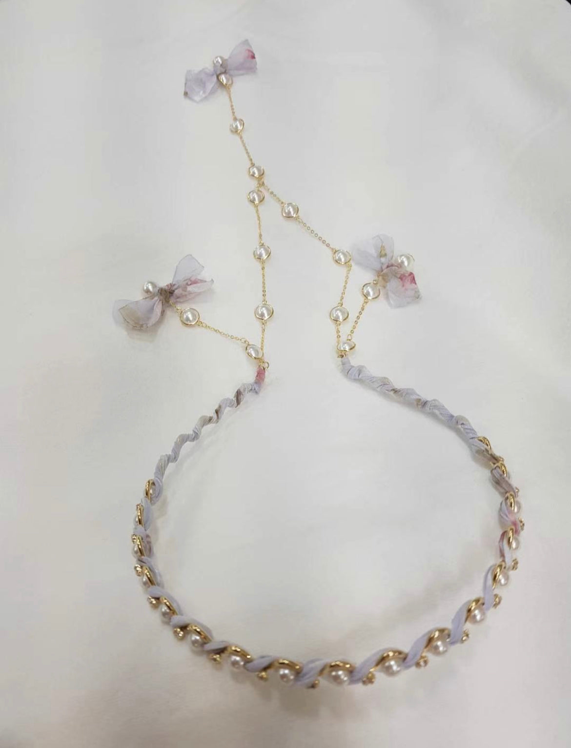 💐春日碎花超長波波鏈髮鏈頭箍