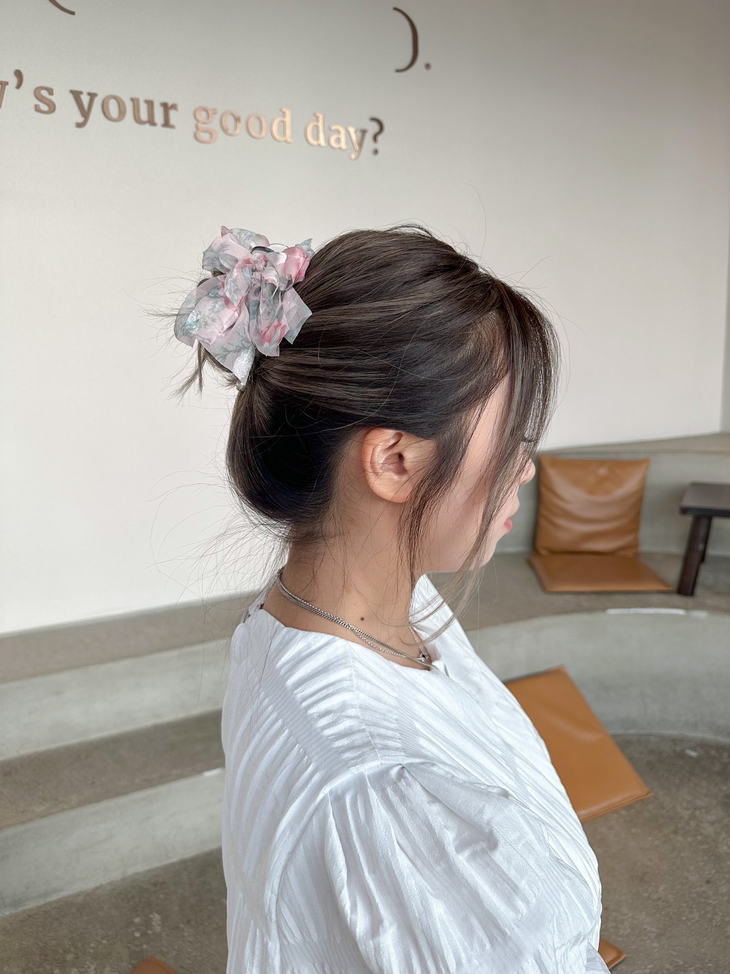 🌺花花雪紡丸子頭爪夾