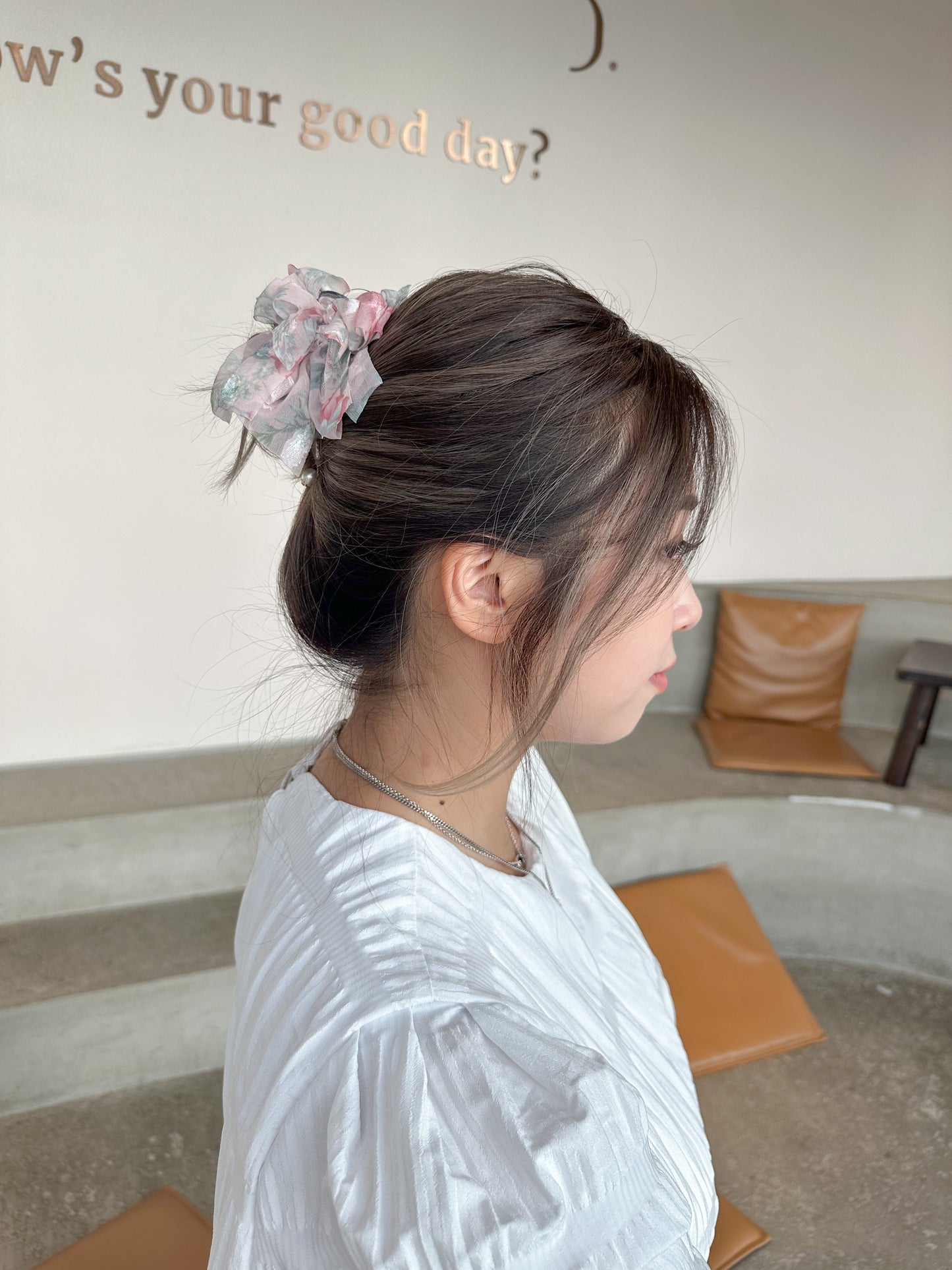 🌺花花雪紡丸子頭爪夾