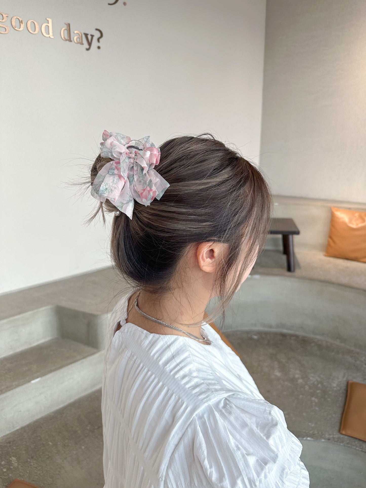 🌺花花雪紡丸子頭爪夾