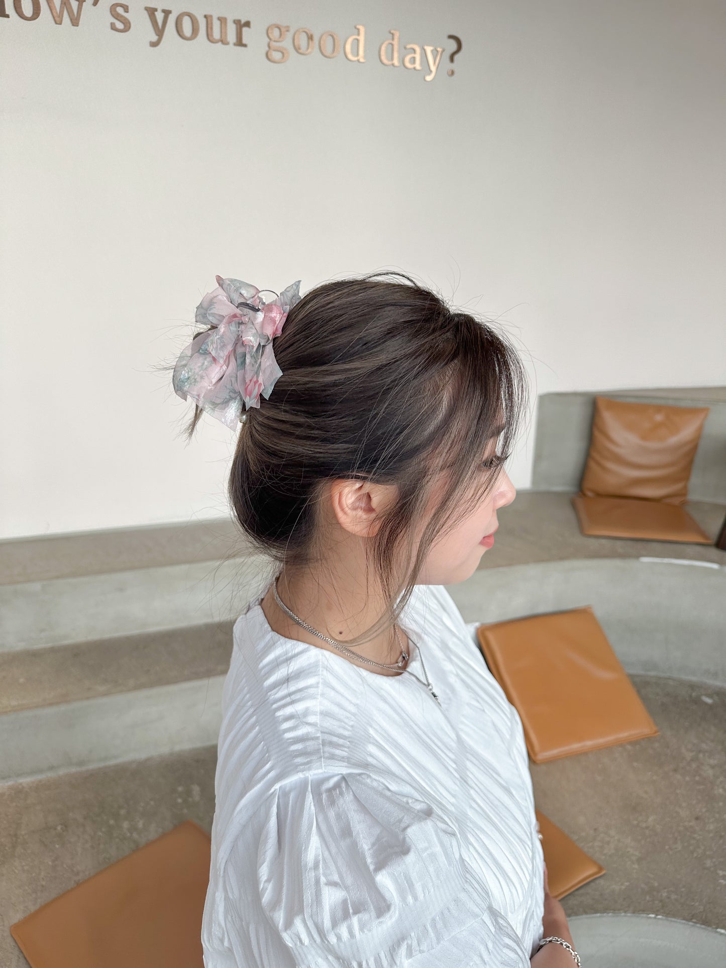 🌺花花雪紡丸子頭爪夾