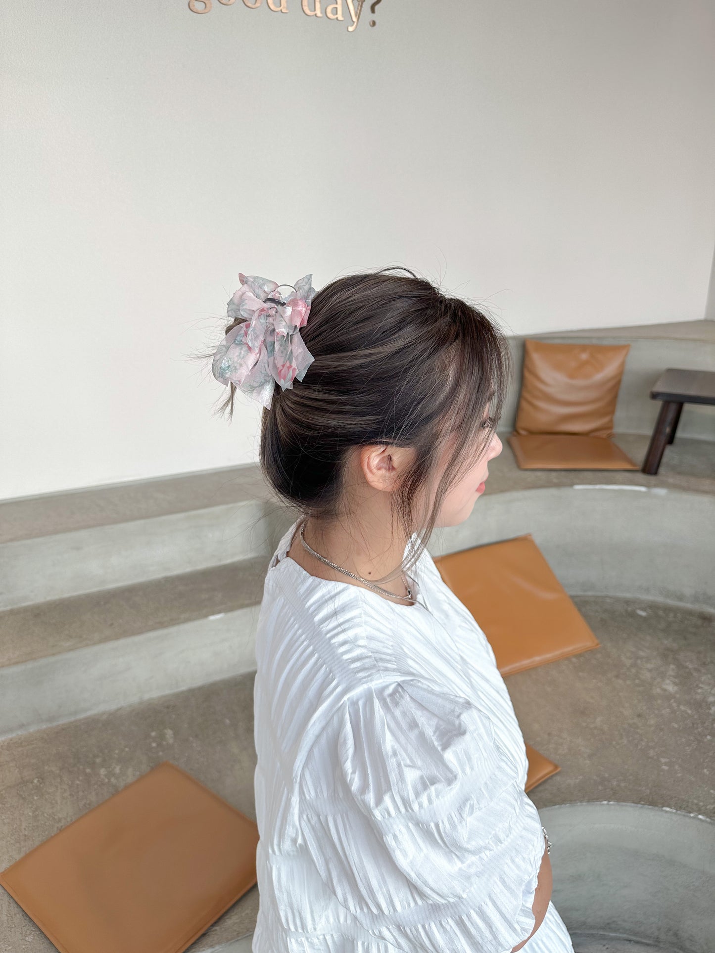 🌺花花雪紡丸子頭爪夾