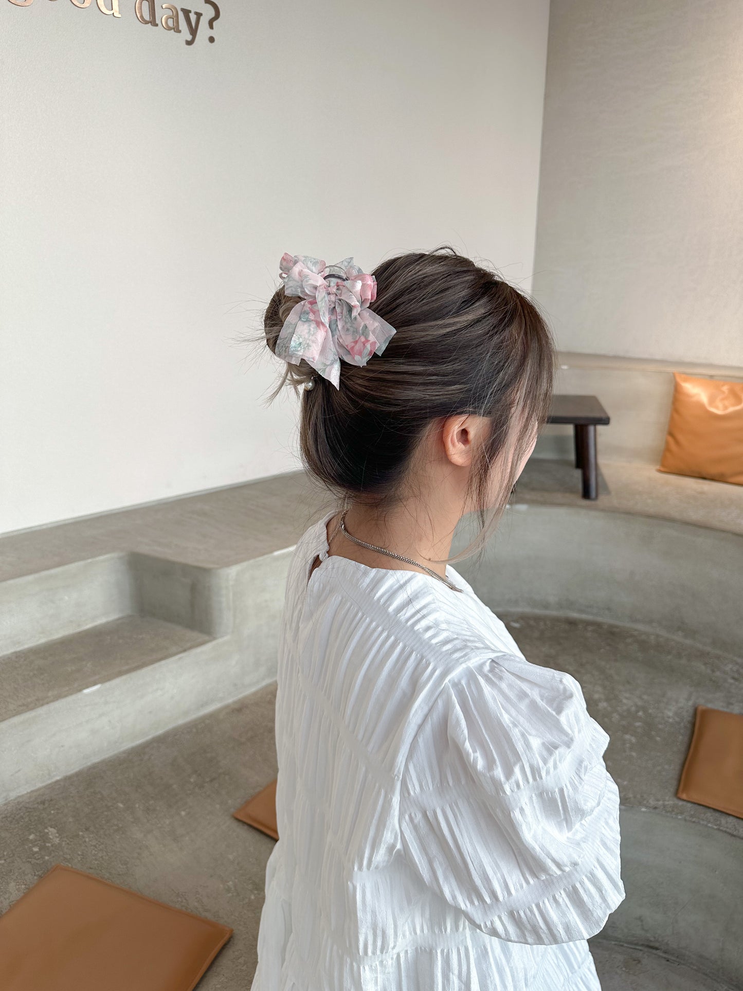 🌺花花雪紡丸子頭爪夾