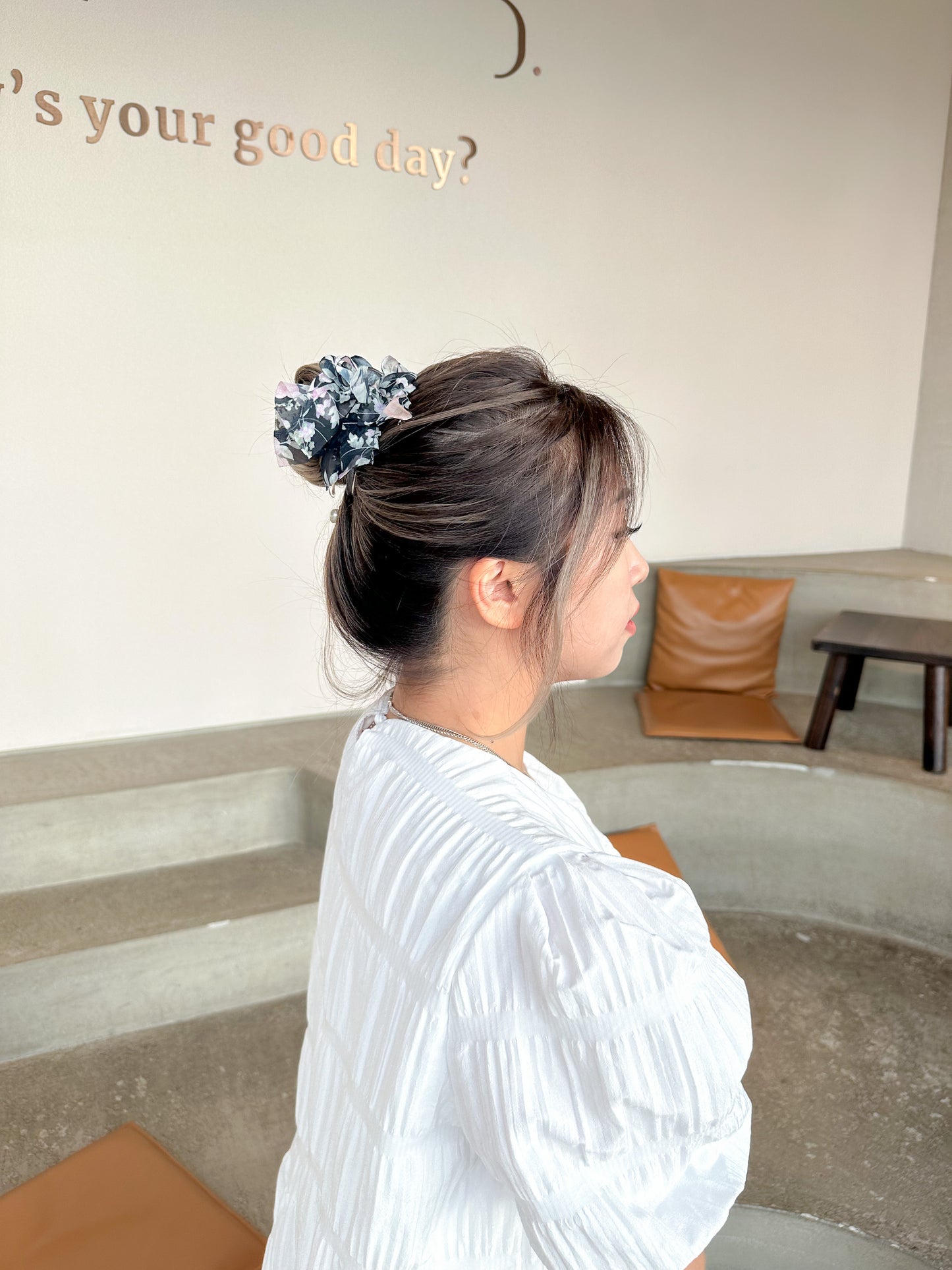 🌺花花雪紡丸子頭爪夾