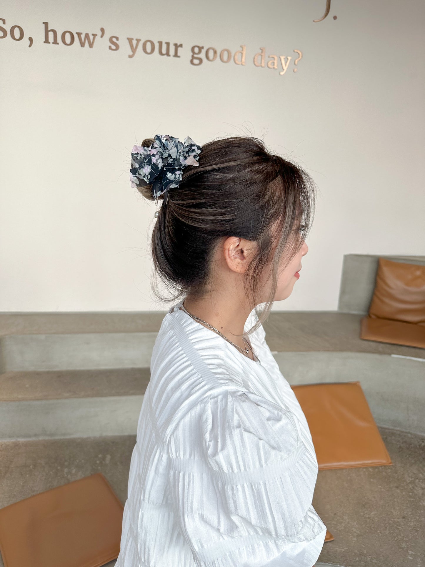 🌺花花雪紡丸子頭爪夾