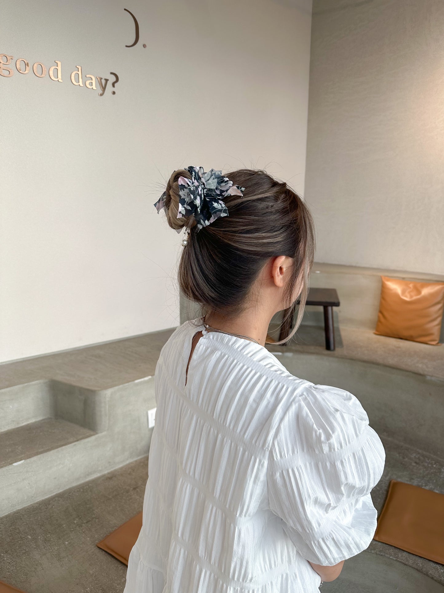 🌺花花雪紡丸子頭爪夾