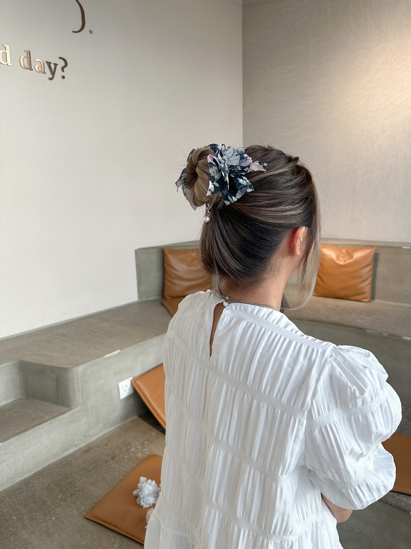 🌺花花雪紡丸子頭爪夾