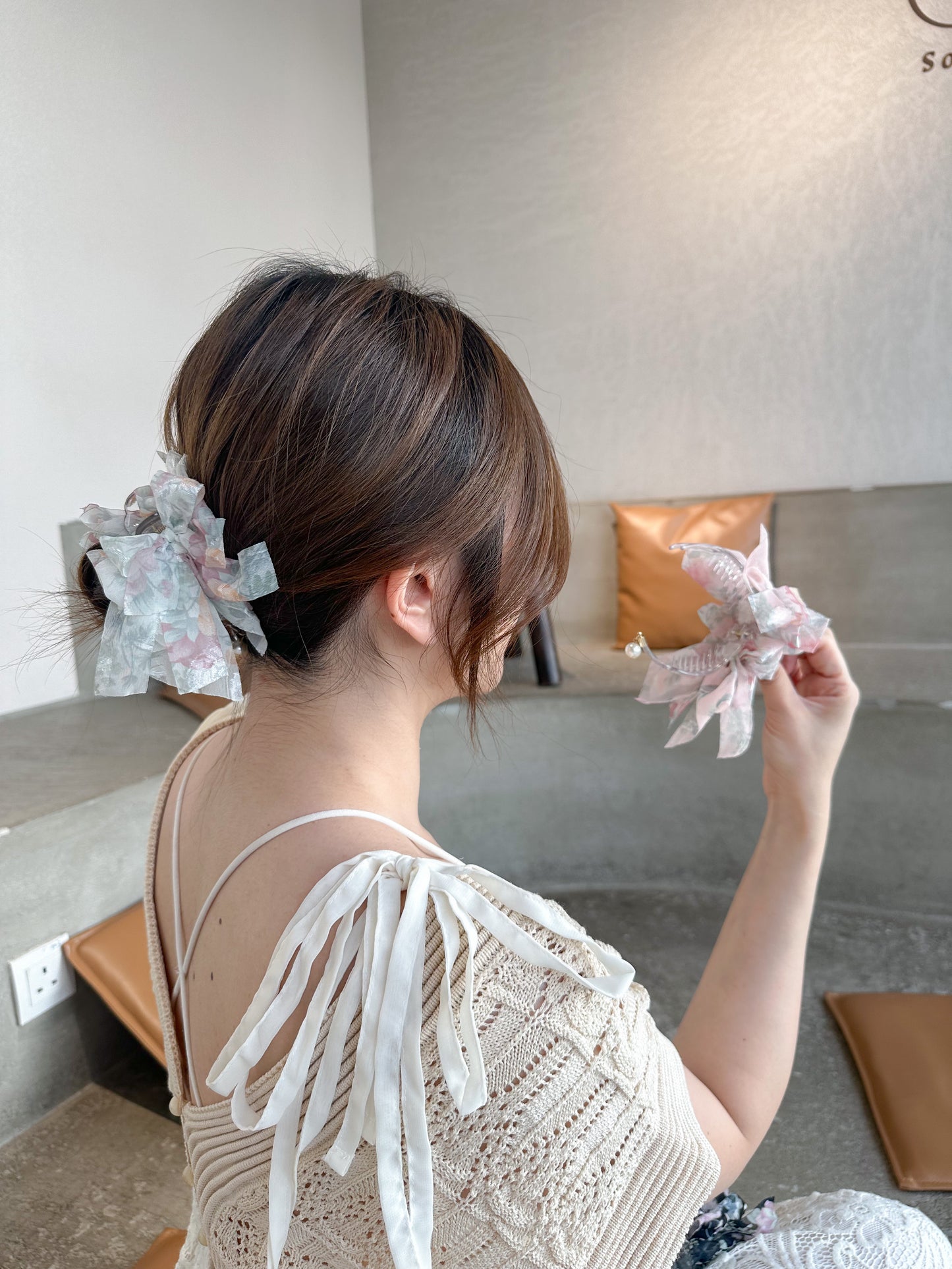 🌺花花雪紡丸子頭爪夾