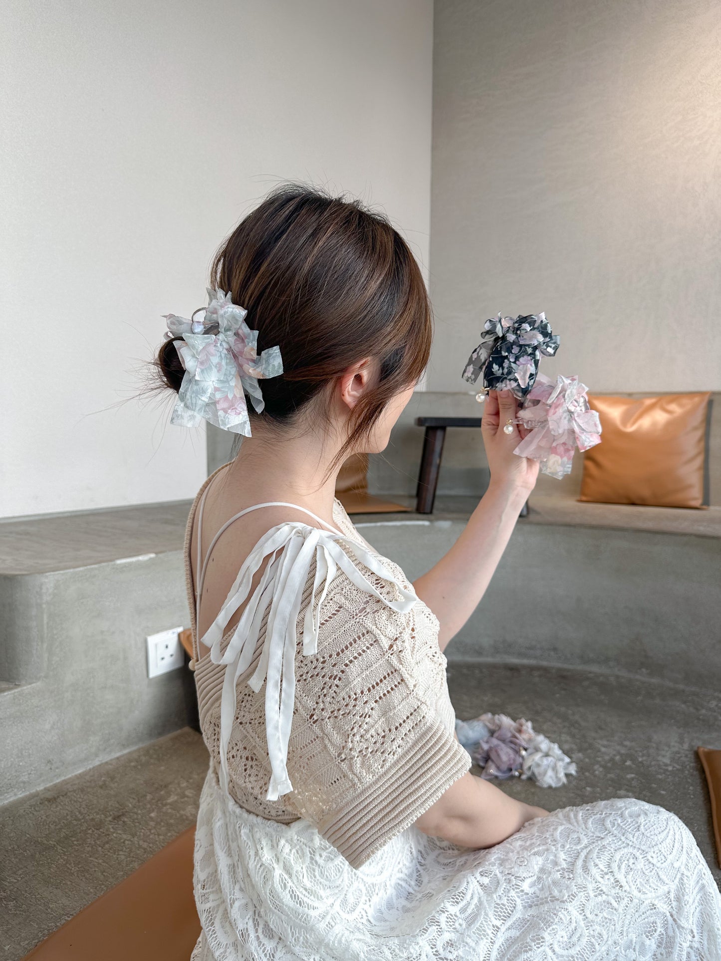 🌺花花雪紡丸子頭爪夾