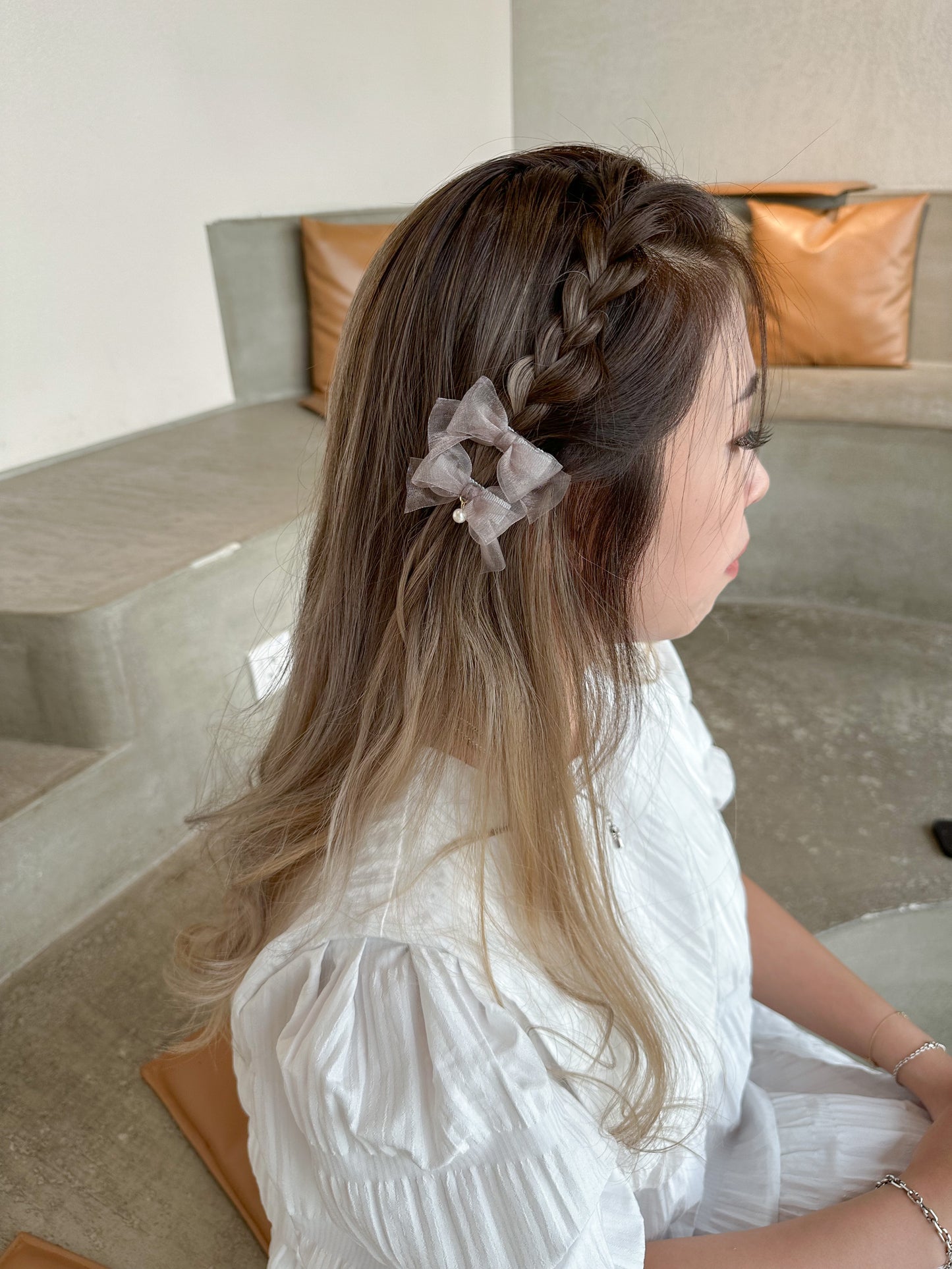 🎀雪紡緞帶蝴蝶夾三件套 深色