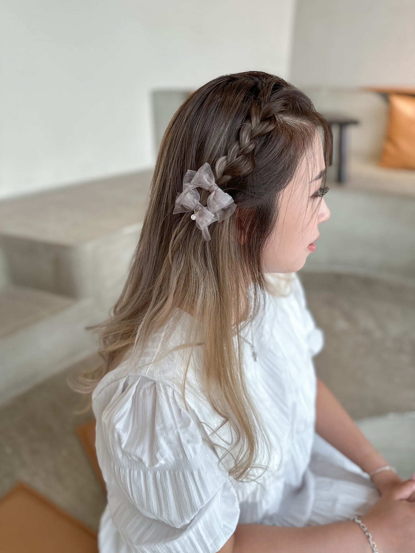 🎀雪紡緞帶蝴蝶夾三件套 深色