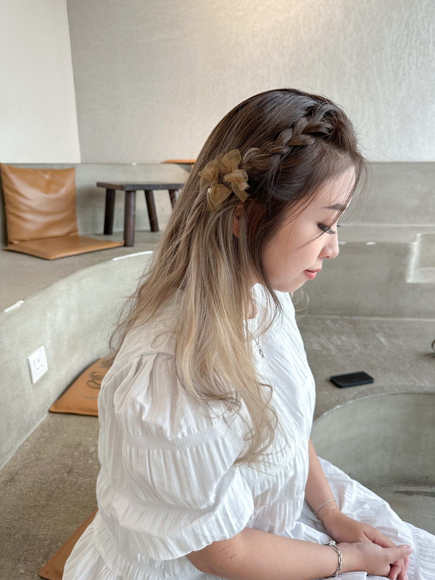 🎀雪紡緞帶蝴蝶夾三件套 深色