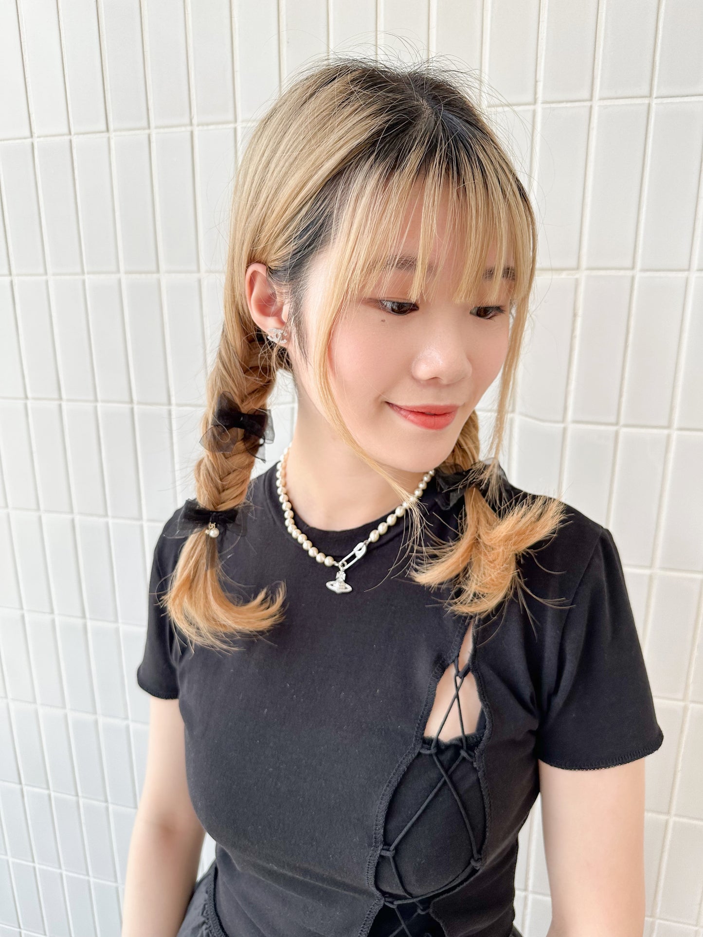 🎀雪紡緞帶蝴蝶夾三件套 深色