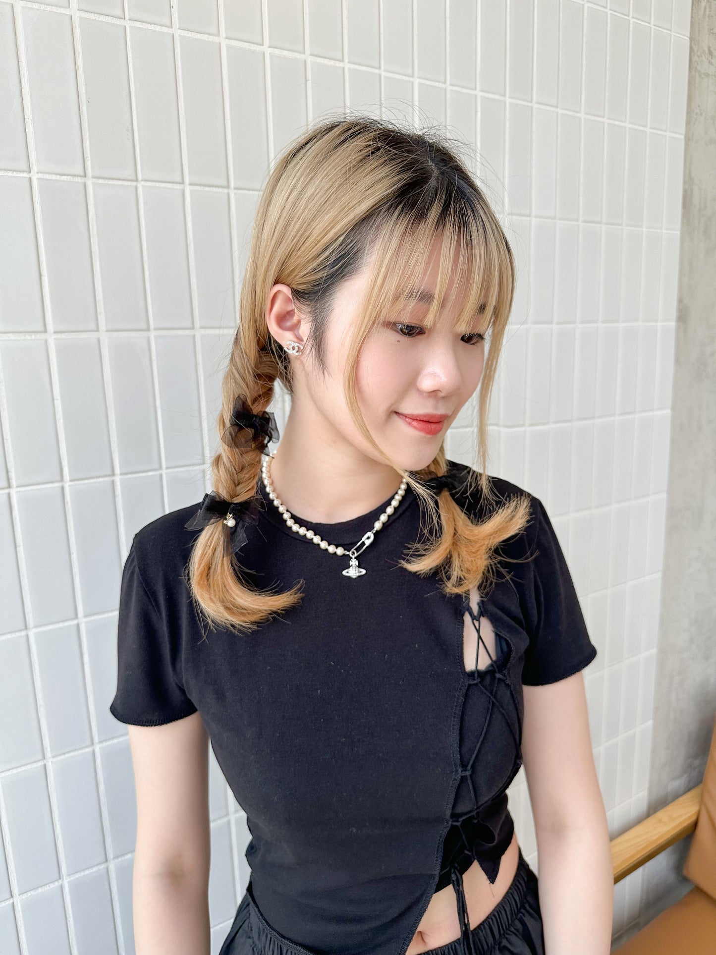 🎀雪紡緞帶蝴蝶夾三件套 深色