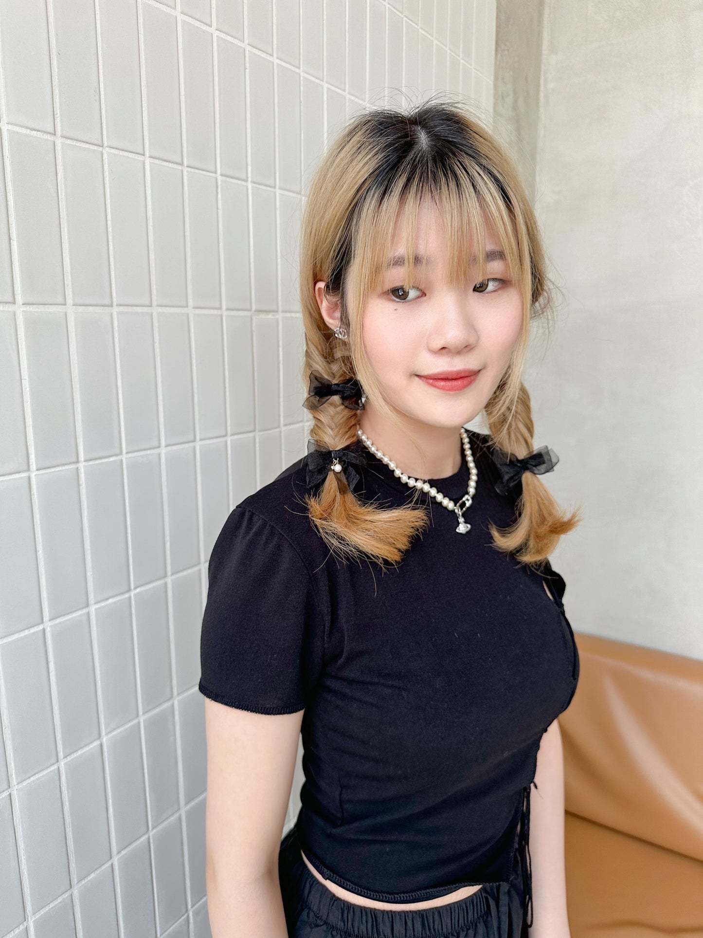 🎀雪紡緞帶蝴蝶夾三件套 深色