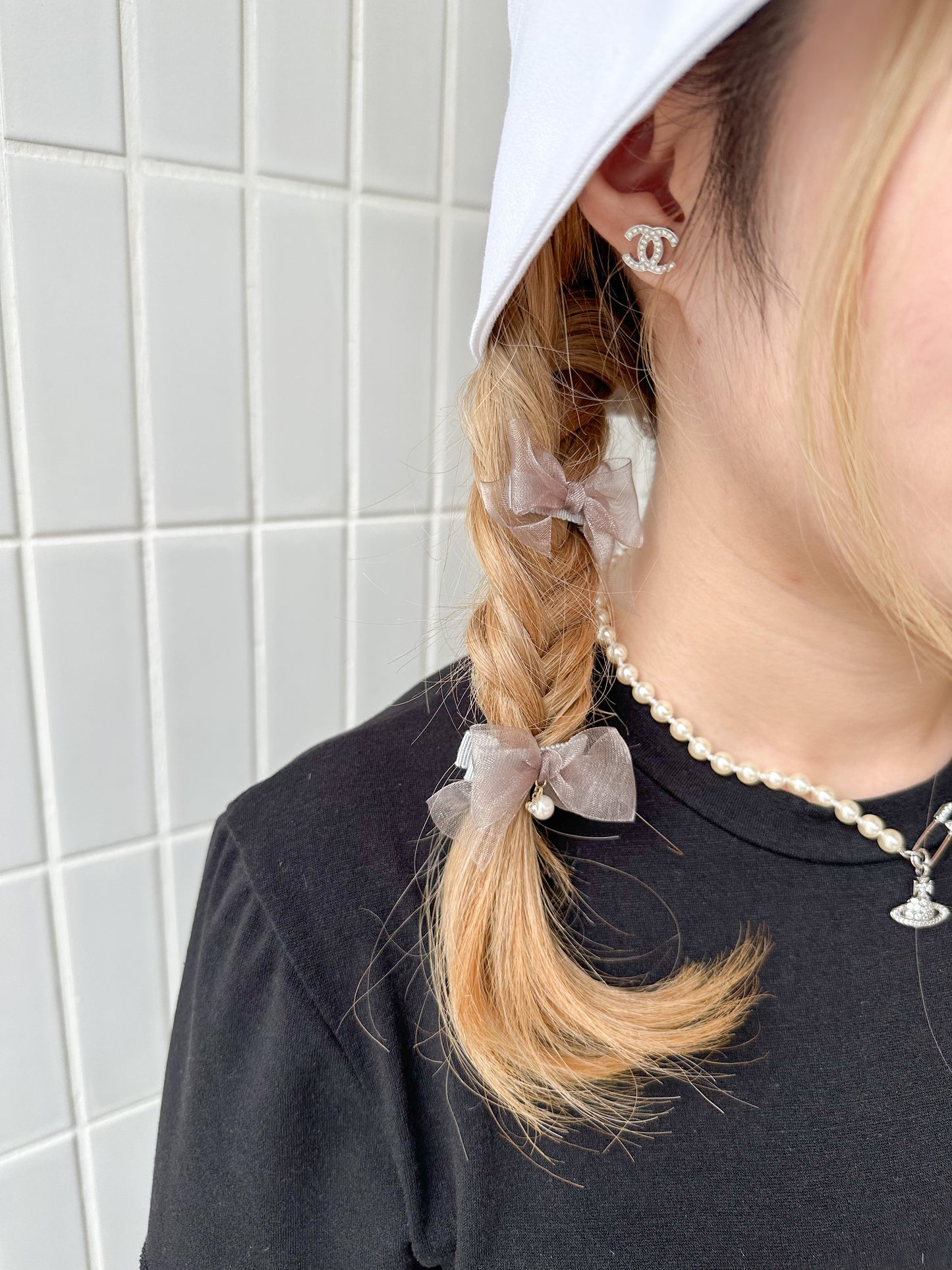 🎀雪紡緞帶蝴蝶夾三件套 深色