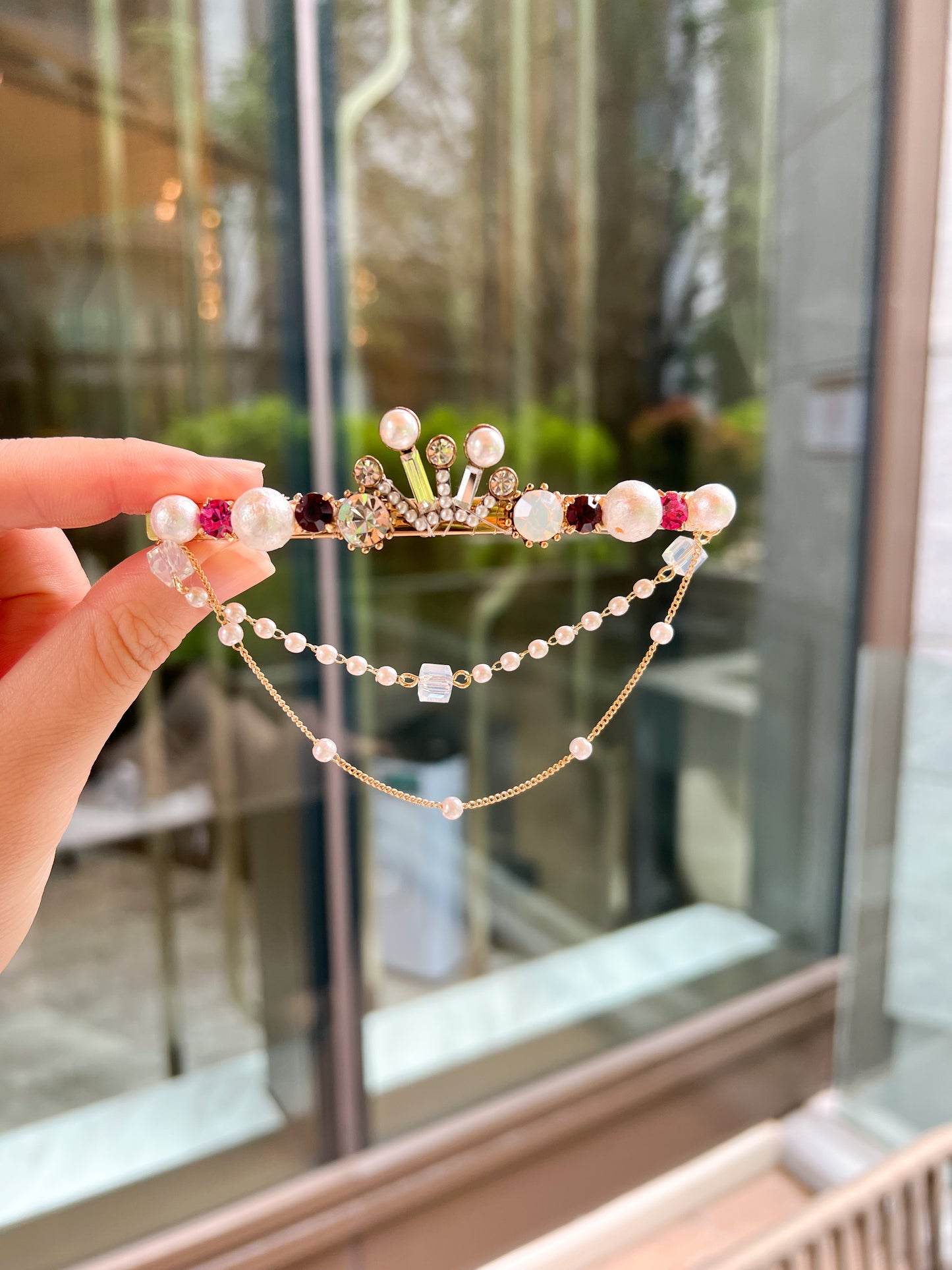 👑皇冠水晶吊鏈彈弓夾