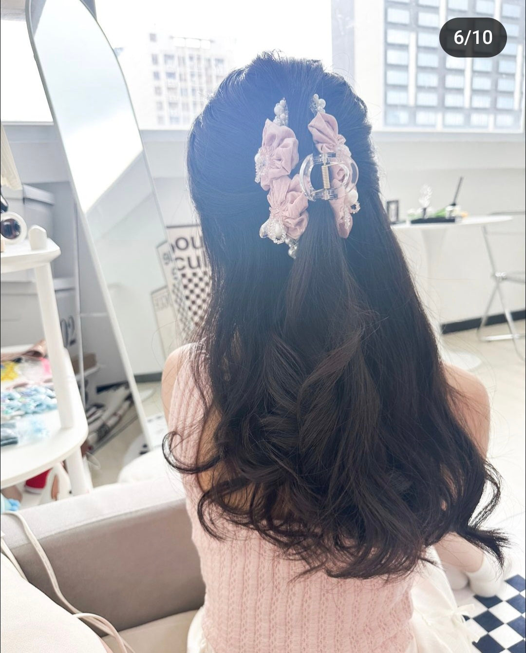 溫柔風暗花布珠珠鯊魚夾