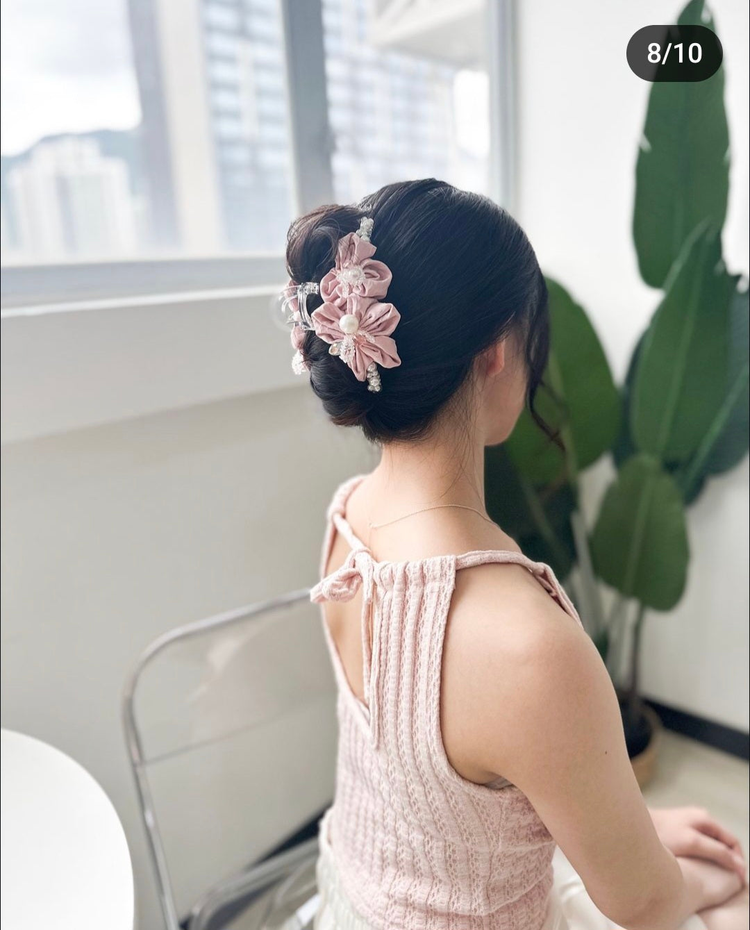 溫柔風暗花布珠珠鯊魚夾