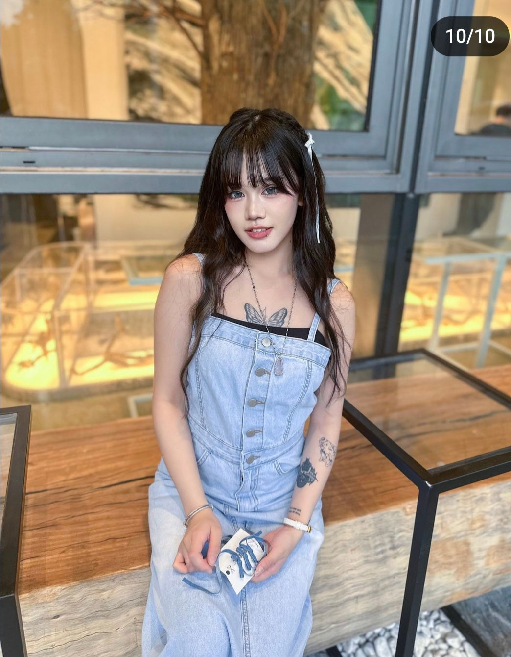 牛仔布蝴蝶夾三件套