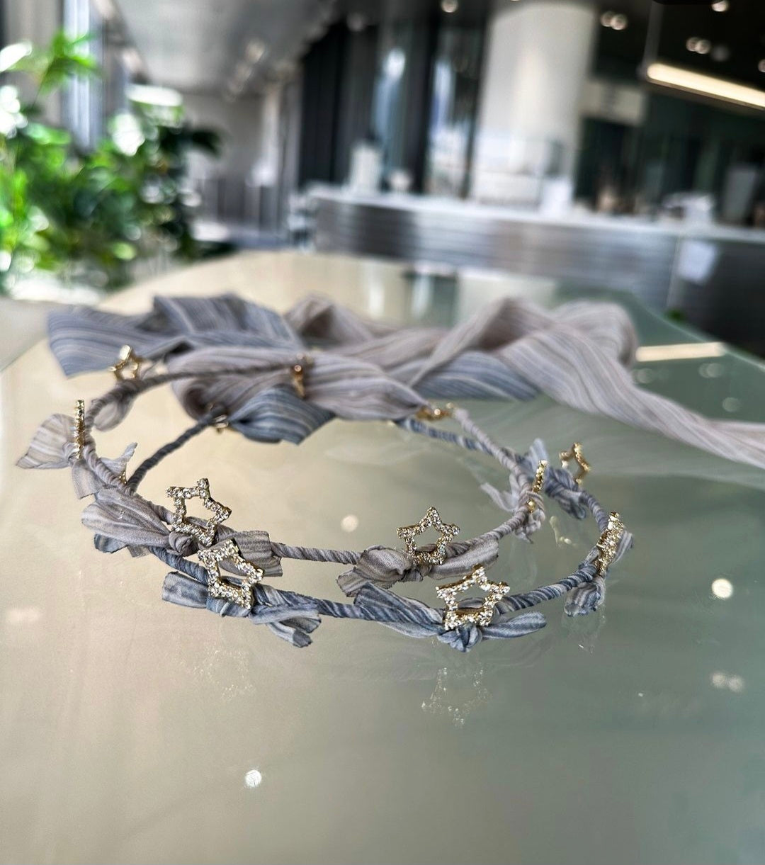 星星閃石條紋雪紡絲帶頭箍