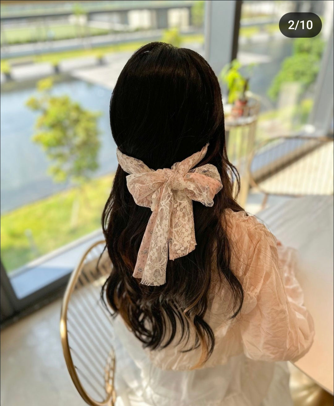 通花蕾絲碎花布絲帶頭箍
