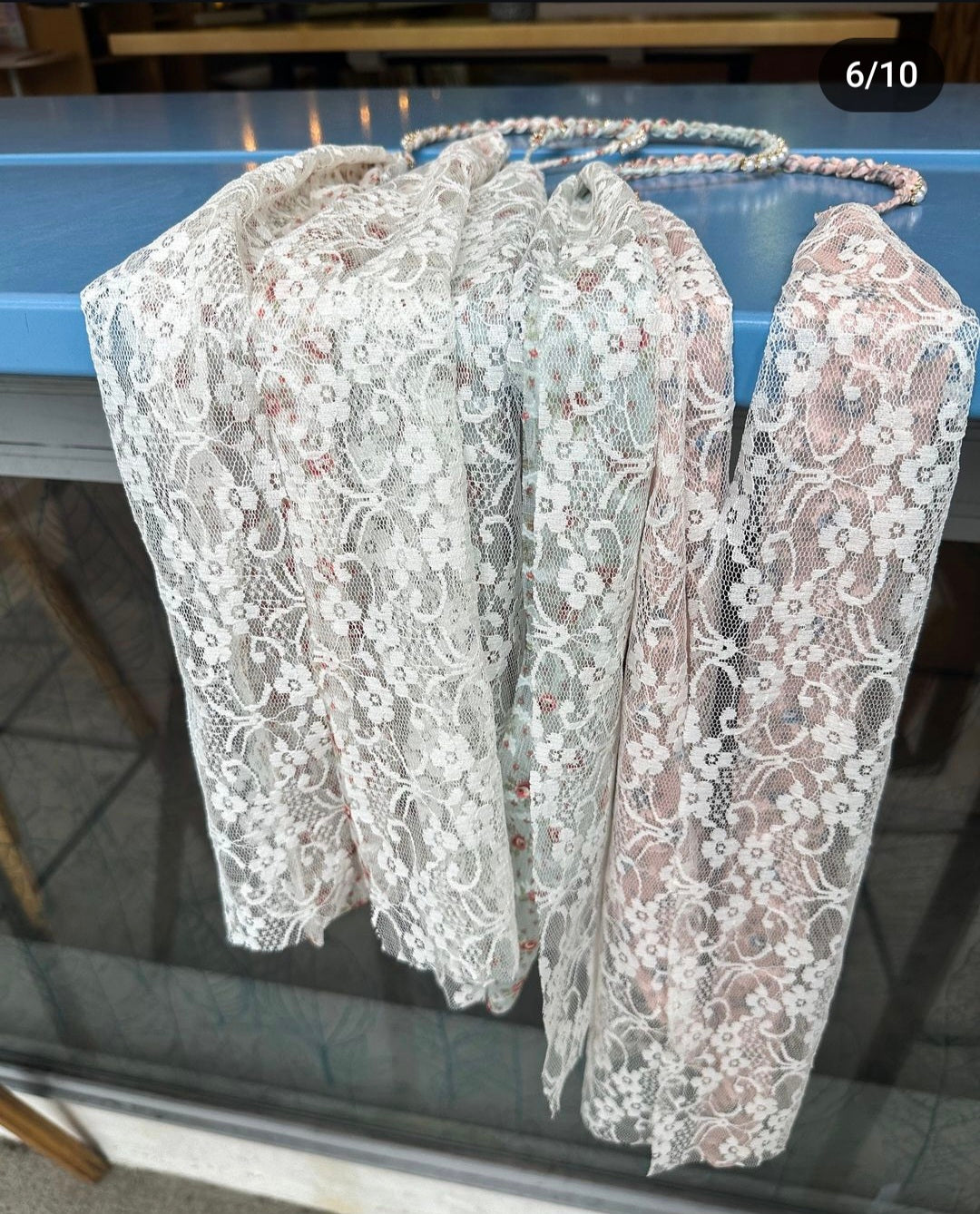 通花蕾絲碎花布絲帶頭箍