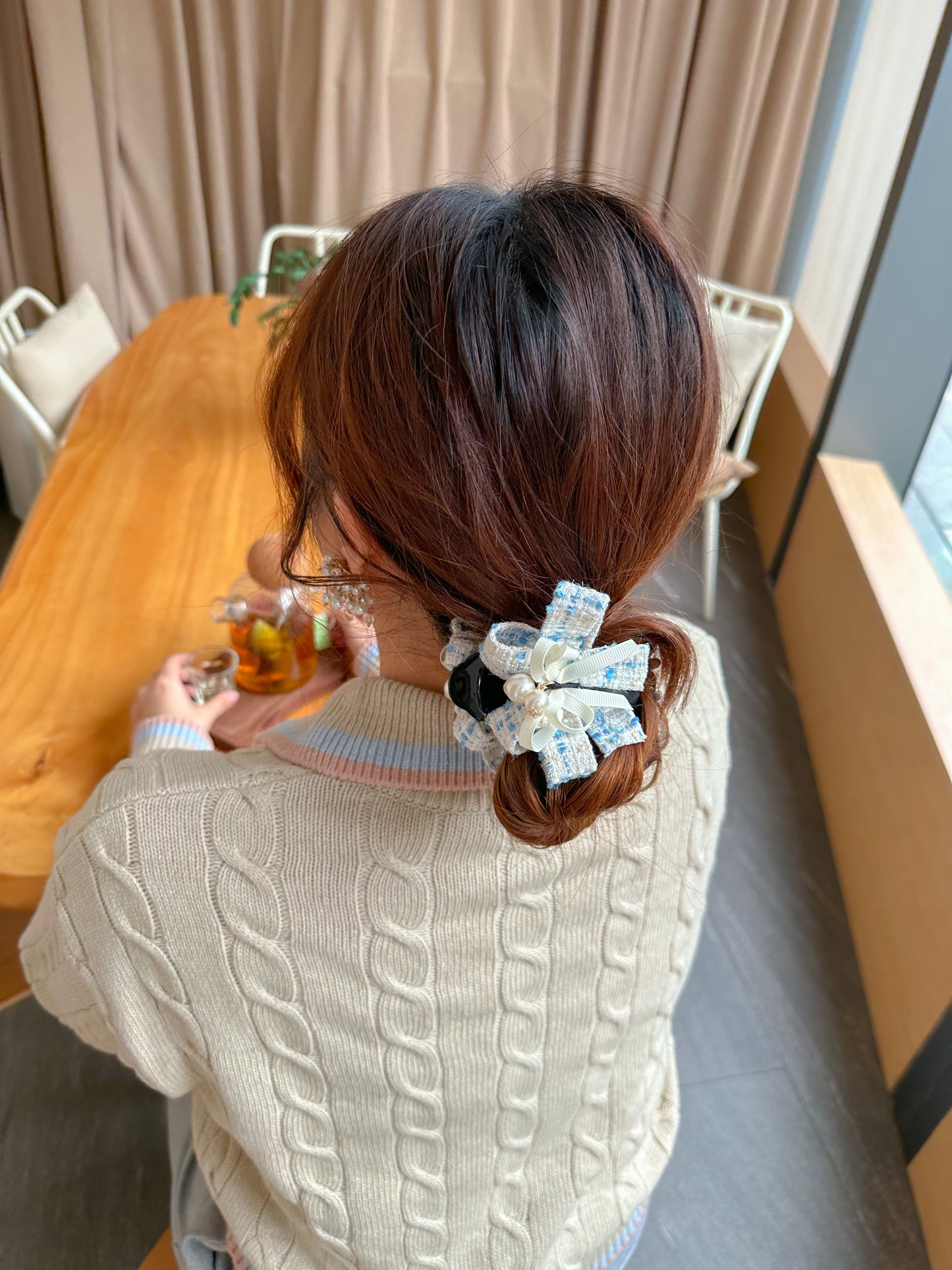 👖Tweed 料布丸子頭爪夾