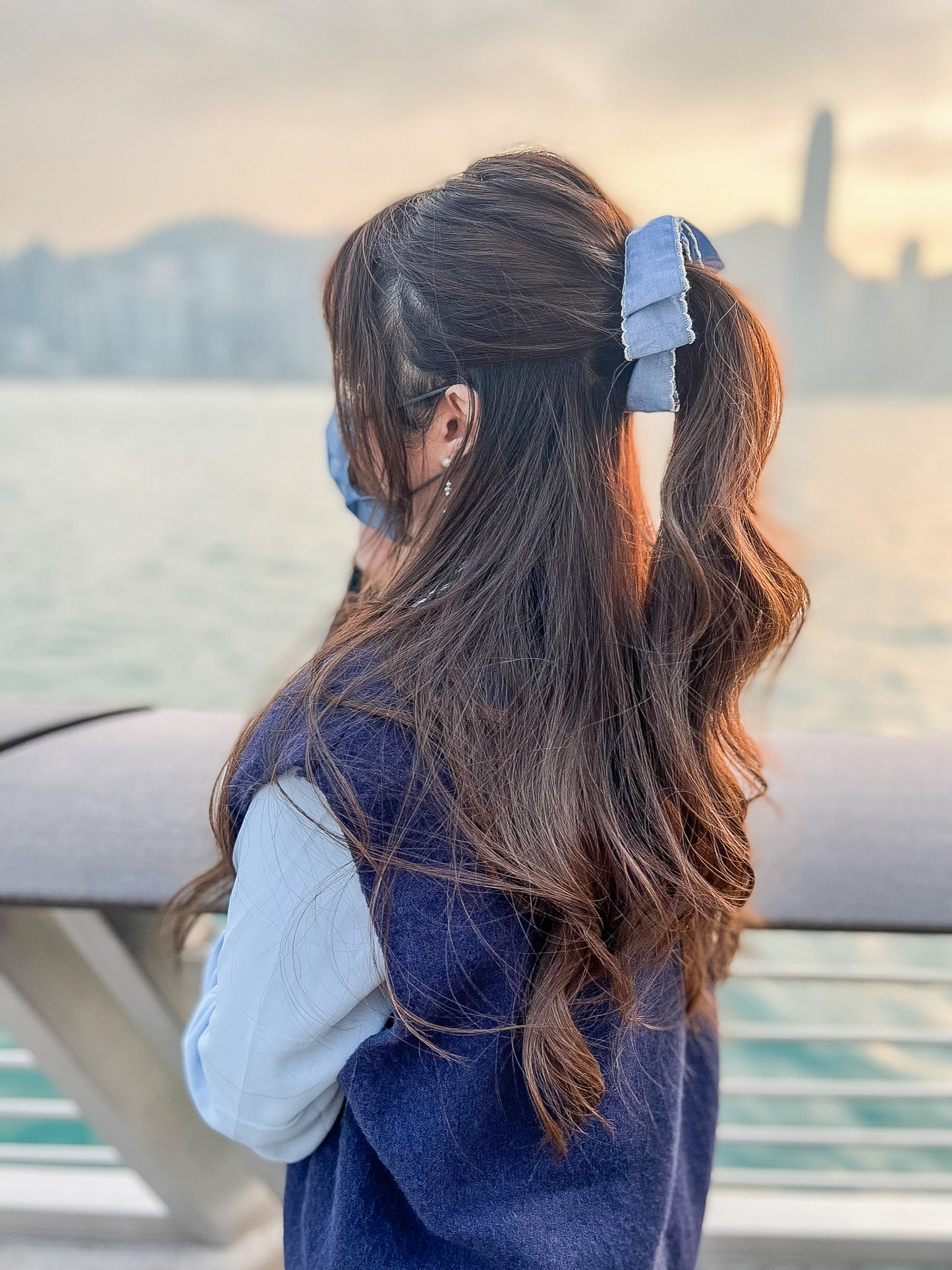 👖韓國牛仔布蝴蝶結香蕉夾