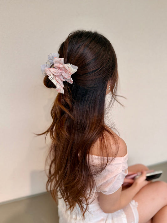 雙色碎花蕾絲丸子夾