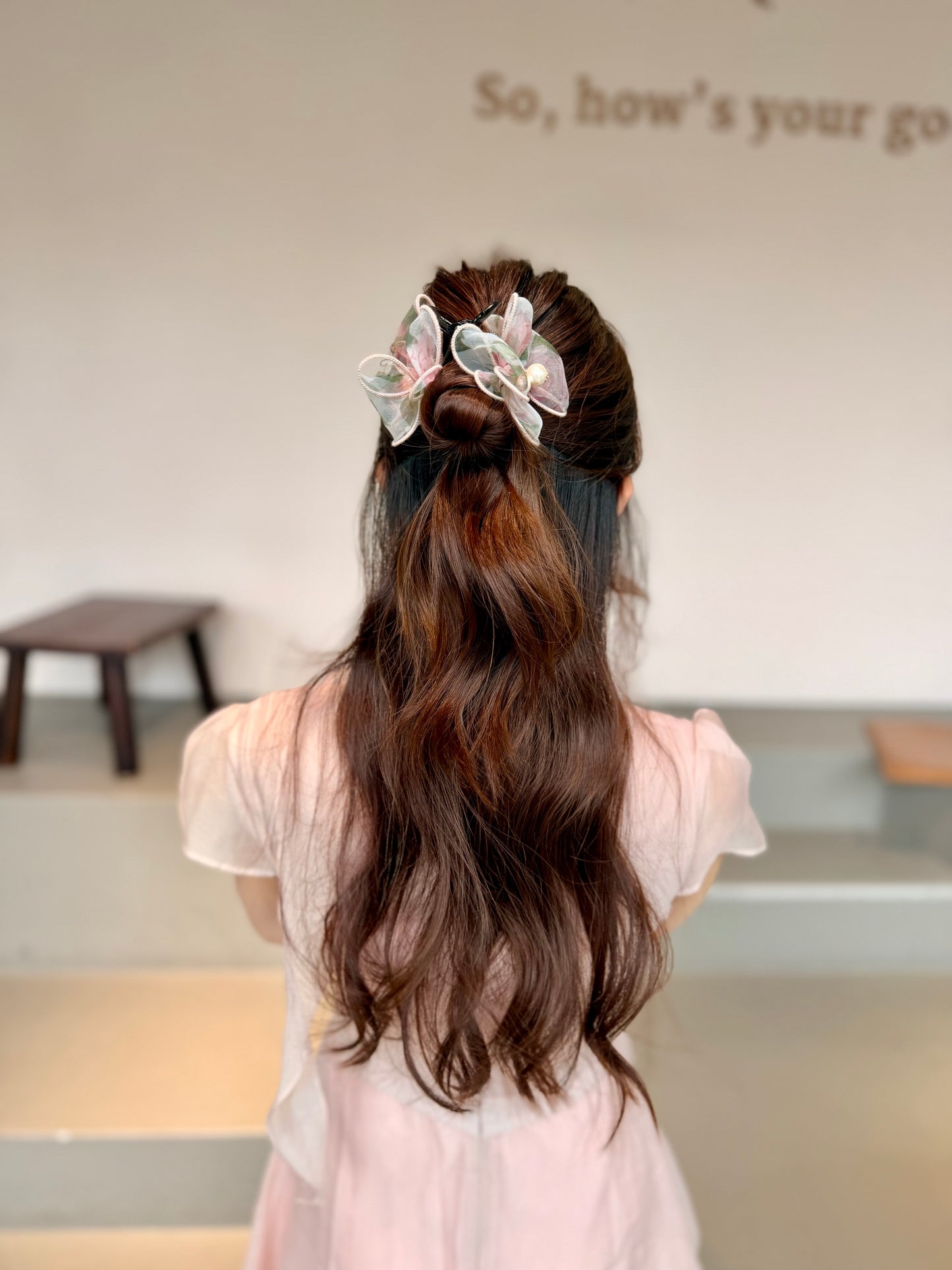 半透網紗碎花丸子夾