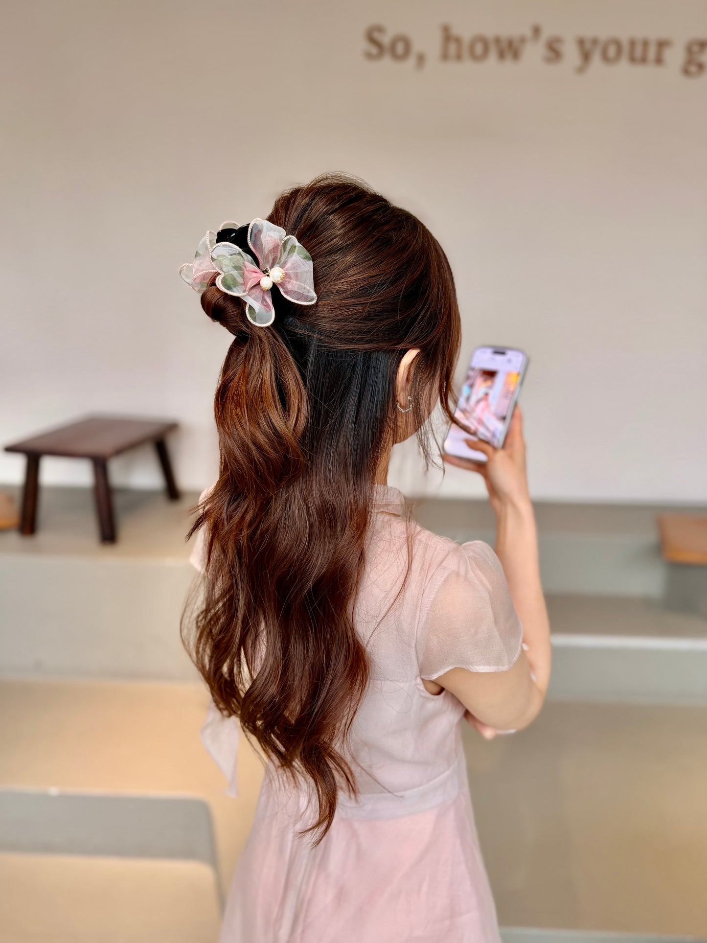 半透網紗碎花丸子夾
