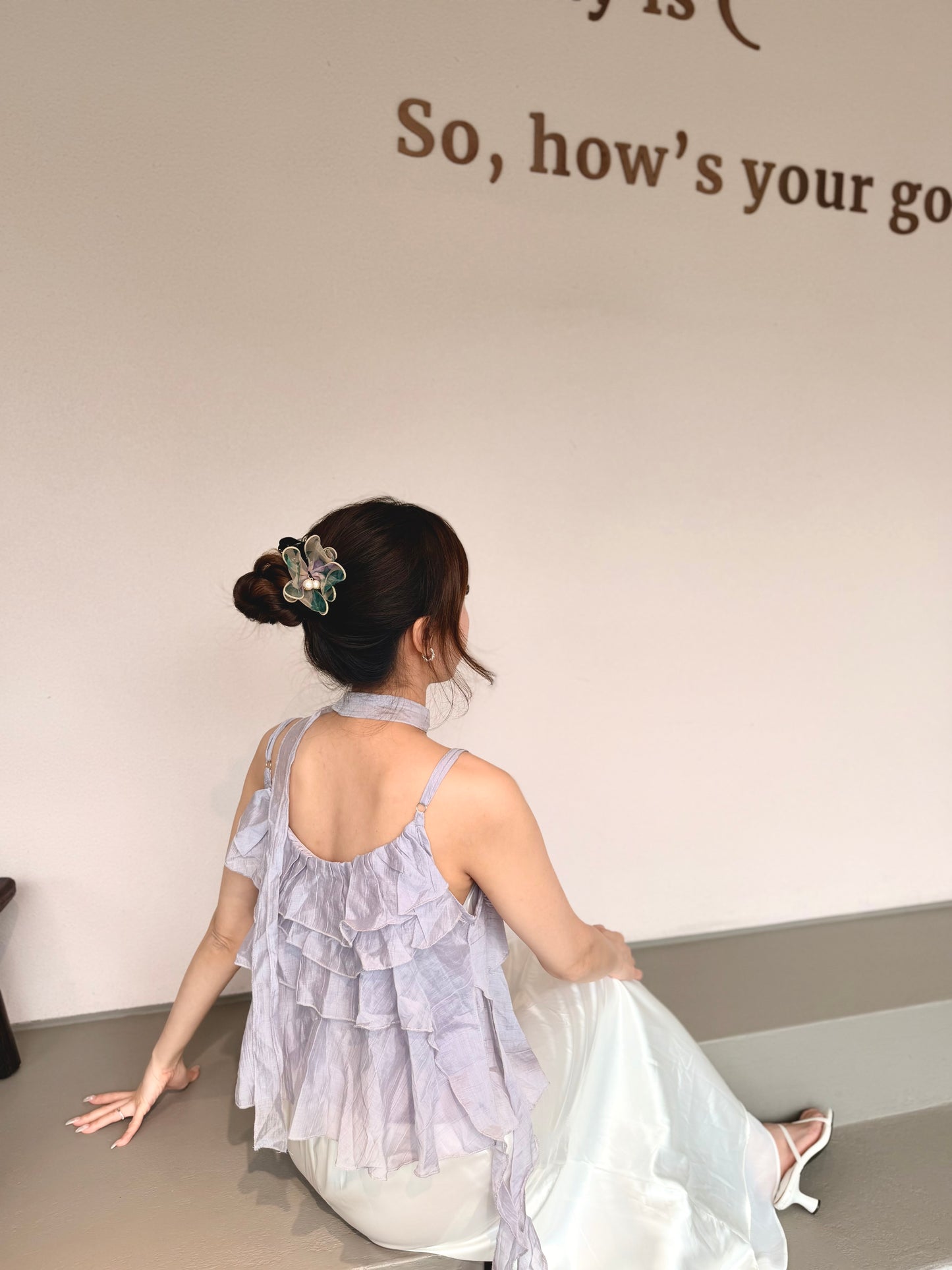 半透網紗碎花丸子夾