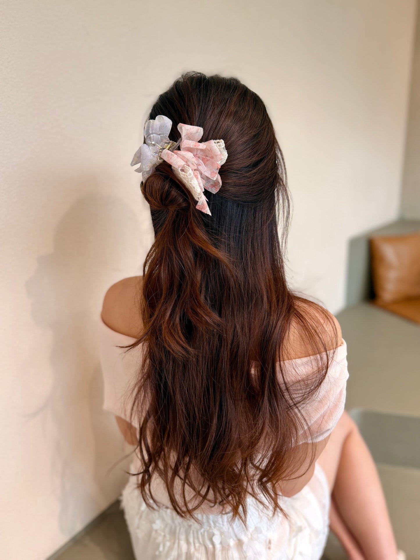 雙色碎花蕾絲丸子夾