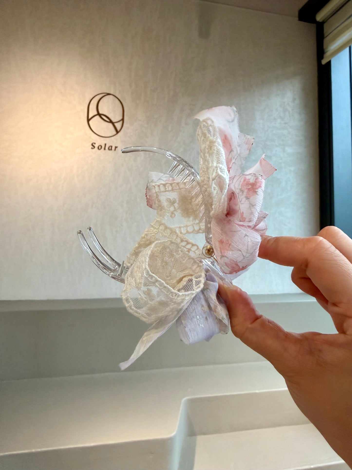 雙色碎花蕾絲丸子夾