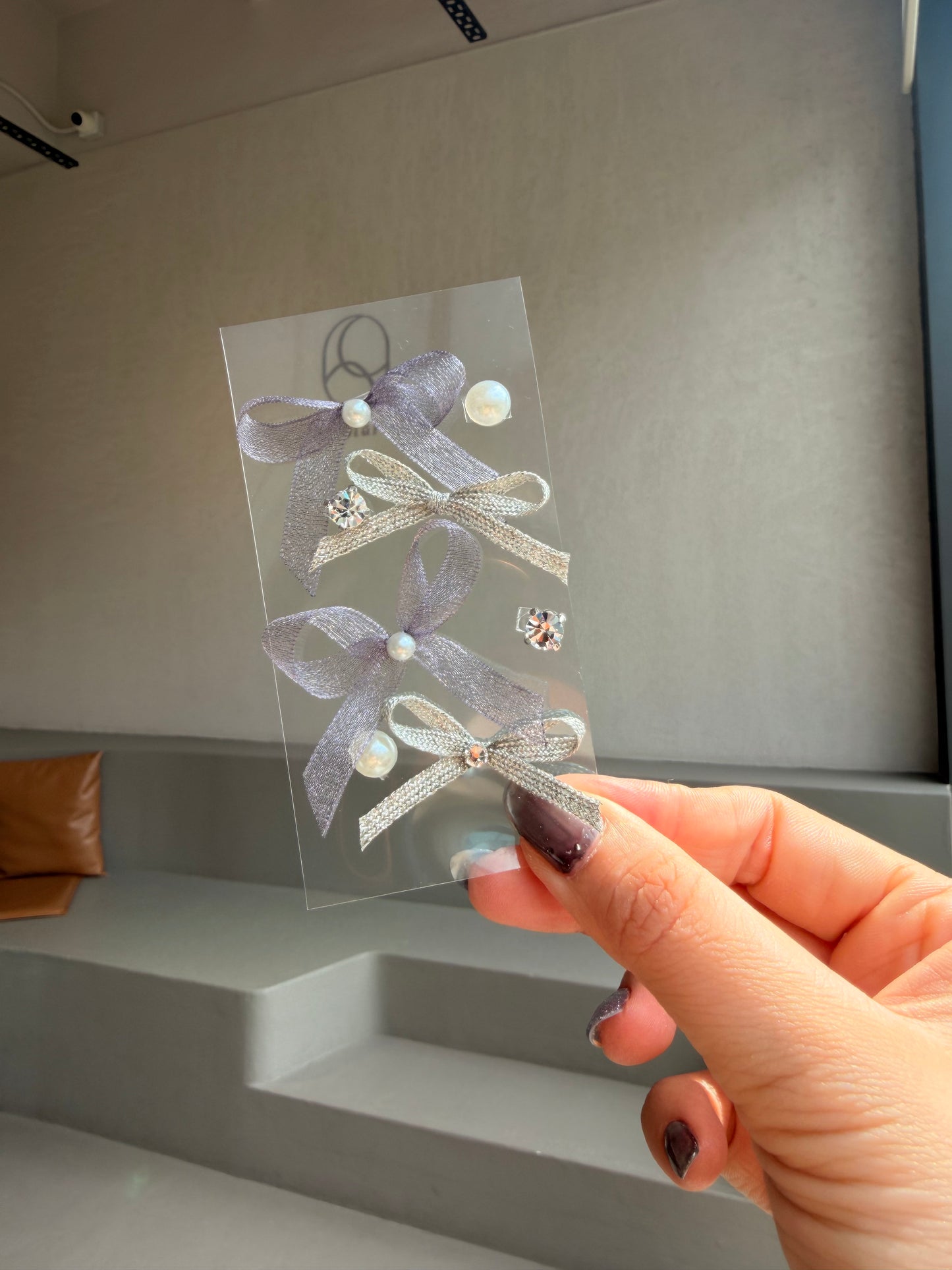 透光雪紡紗金閃絲蝴蝶結頭髮貼