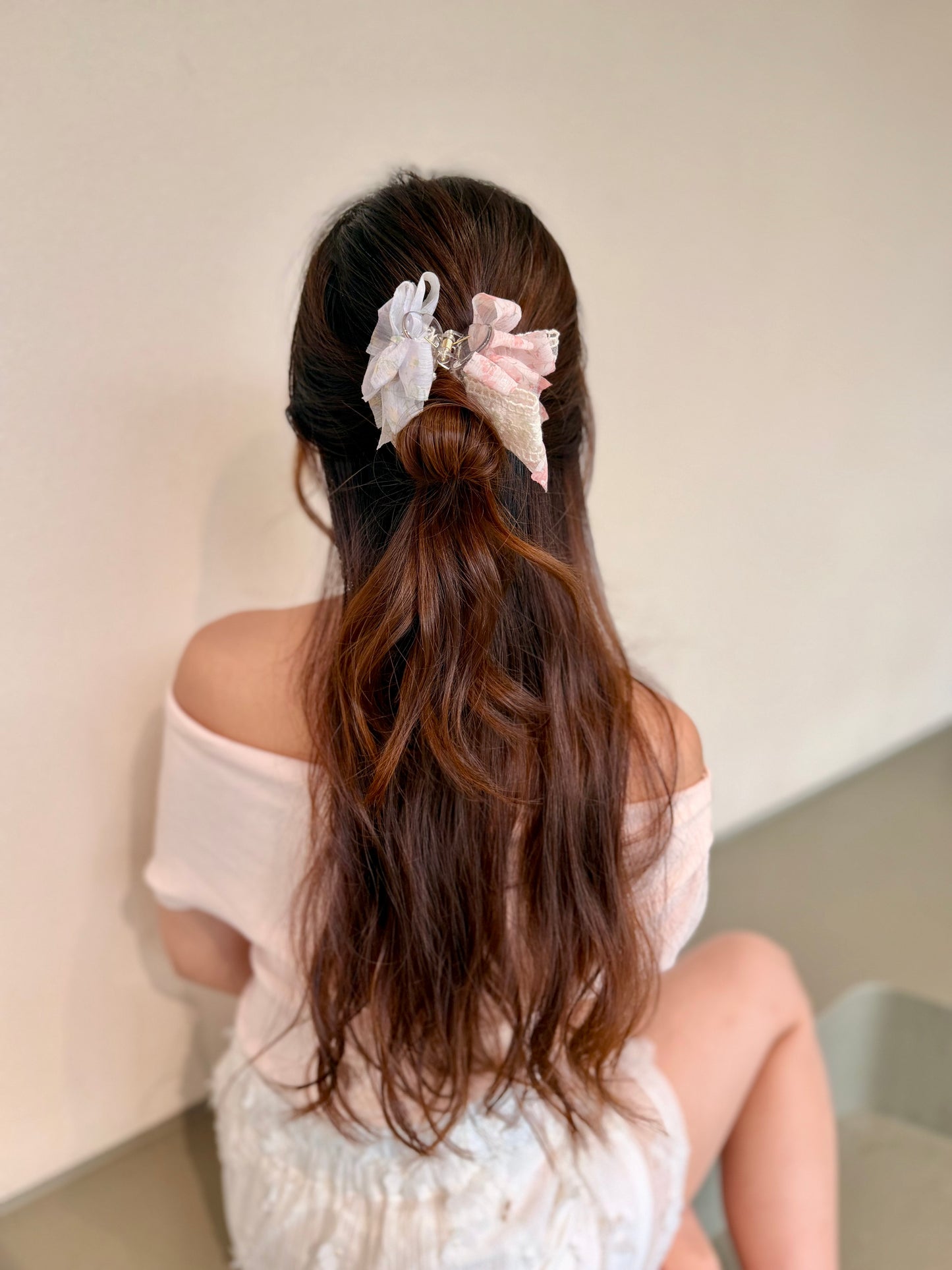 雙色碎花蕾絲丸子夾