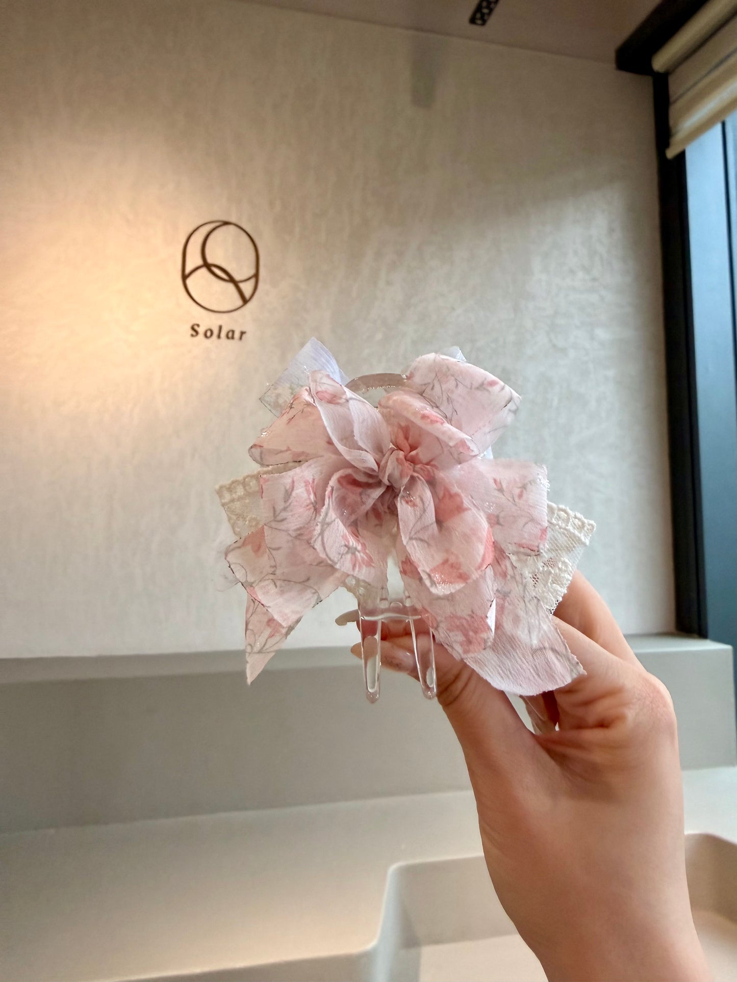 雙色碎花蕾絲丸子夾