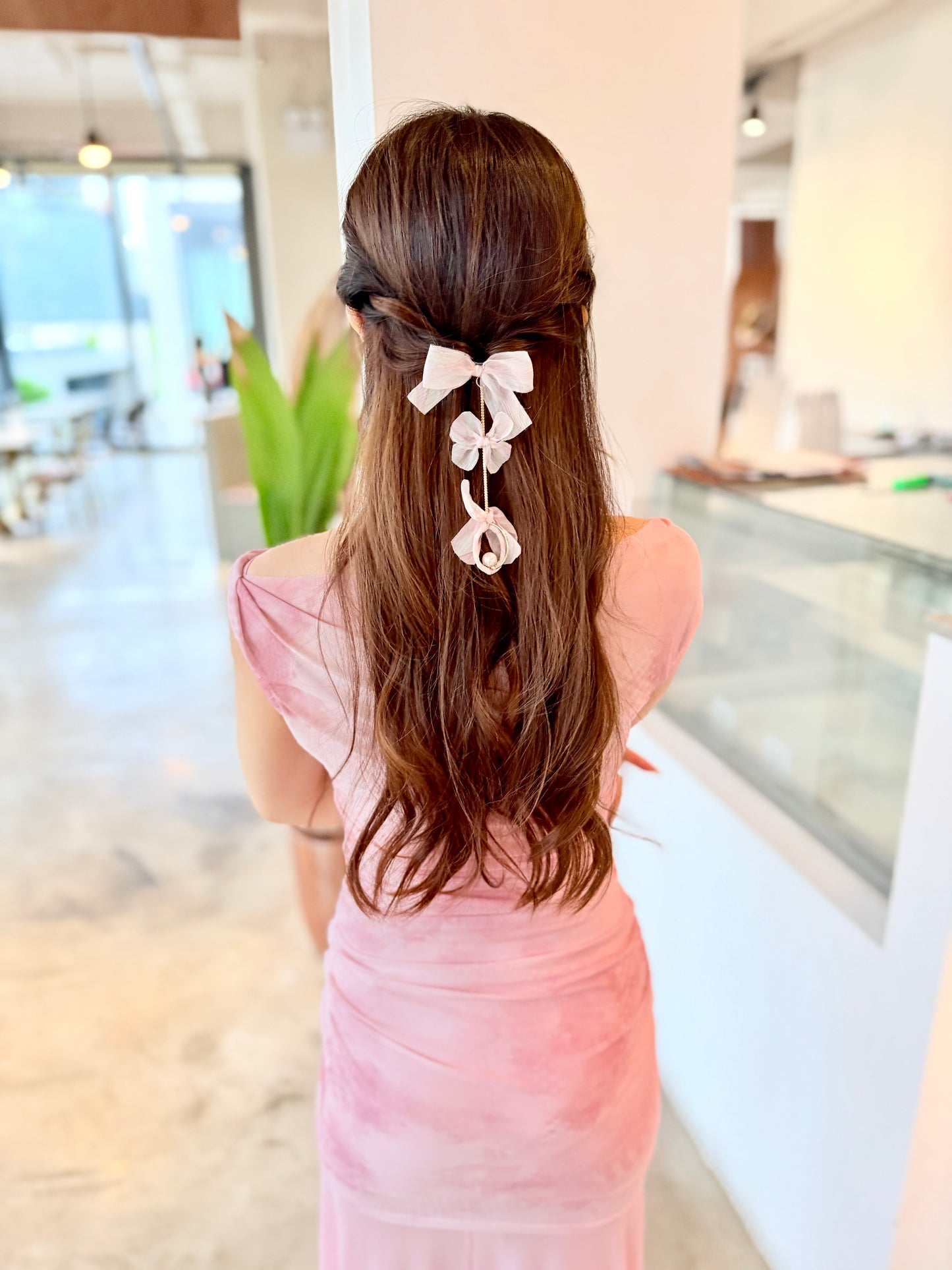 水彩畫三層蝴蝶結髮插