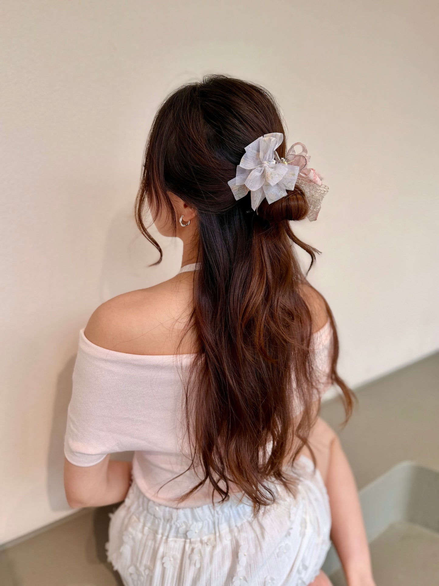雙色碎花蕾絲丸子夾